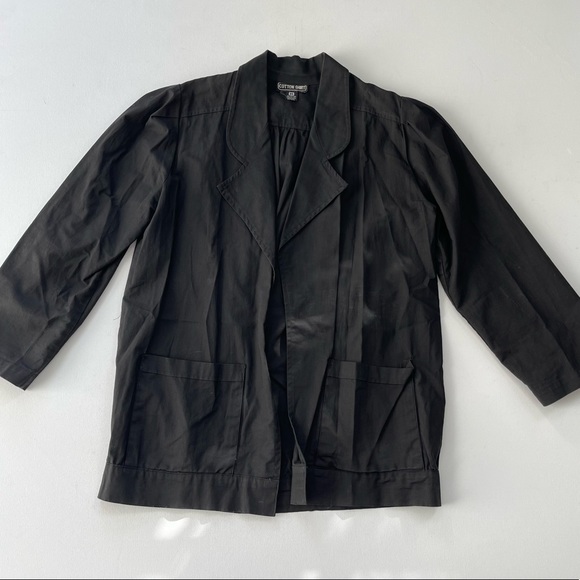 Black Collared Shirt Jacket Blazer Vintage Puff Sleeves Open Construction Medium - Picture 6 of 8
